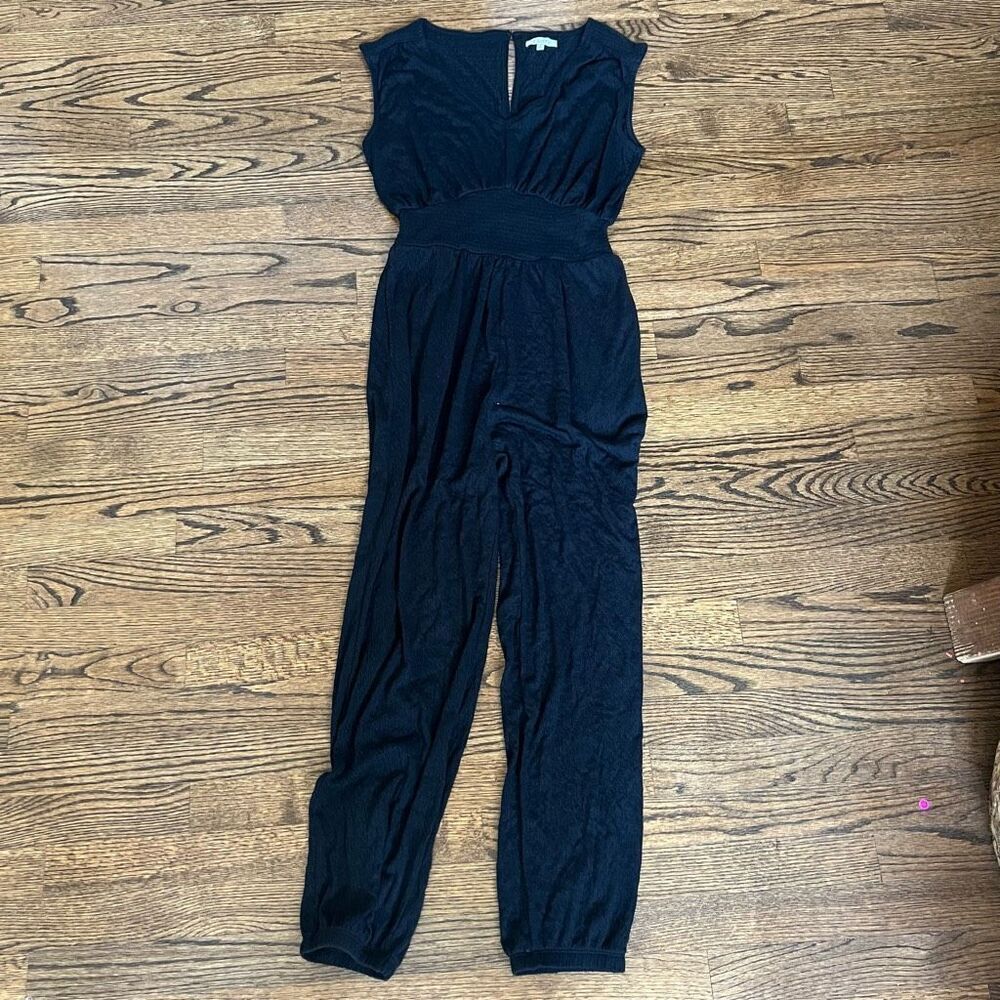 Z Supply Womens Black Smocked Waist V-Neck Sleeveless Jumpsuit Size Small